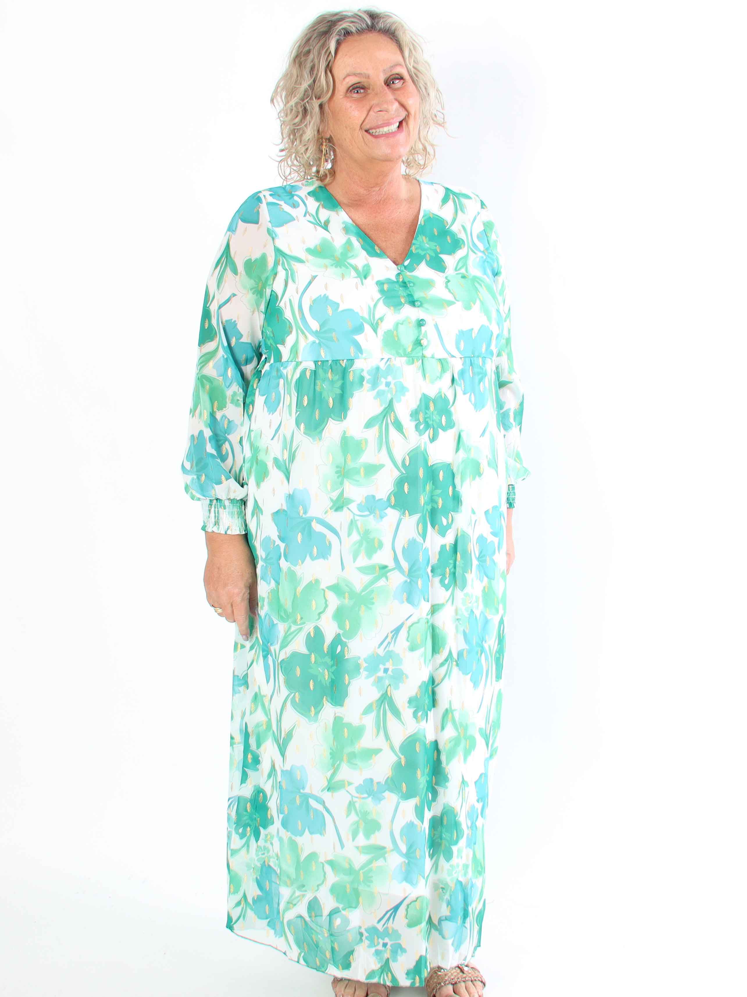 Mika - Söt plus size sommarklänning i chiffong med guldnitar